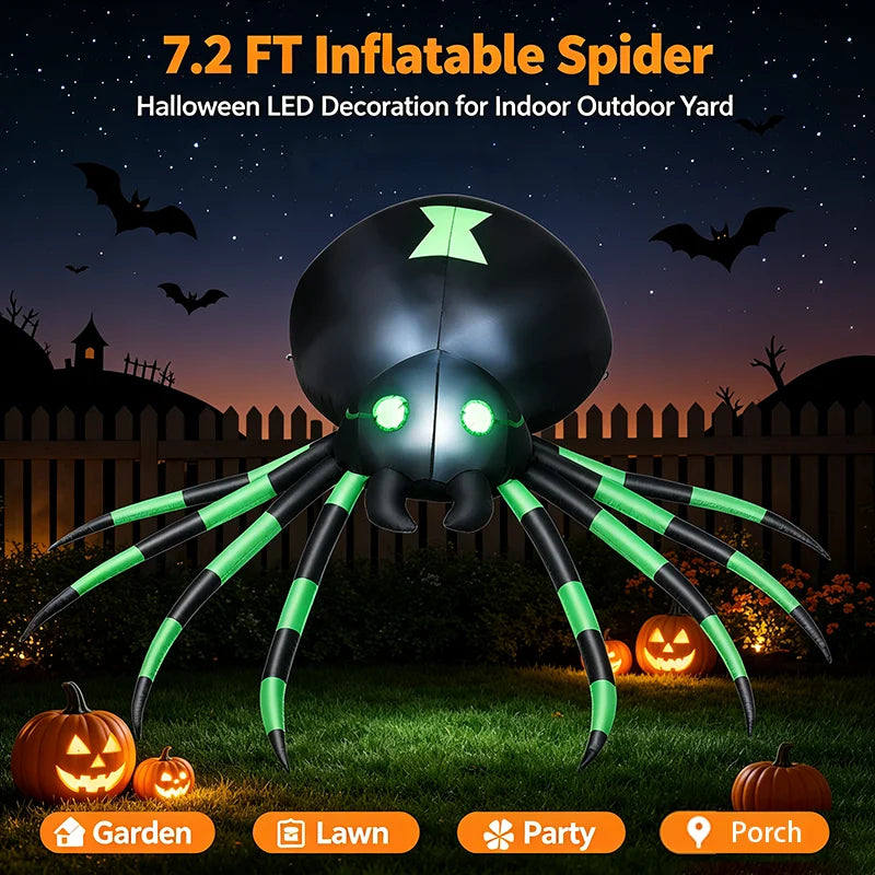 Glowing LED Inflatable Spider Halloween Yard Decor With Blower