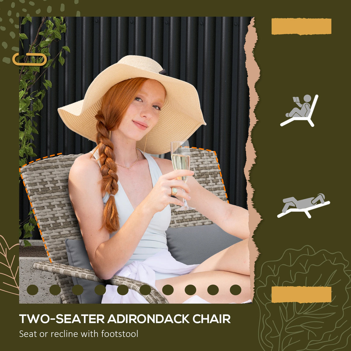 Outsunny Outdoor Wicker Adirondack Fire Pit Chair With Cushion