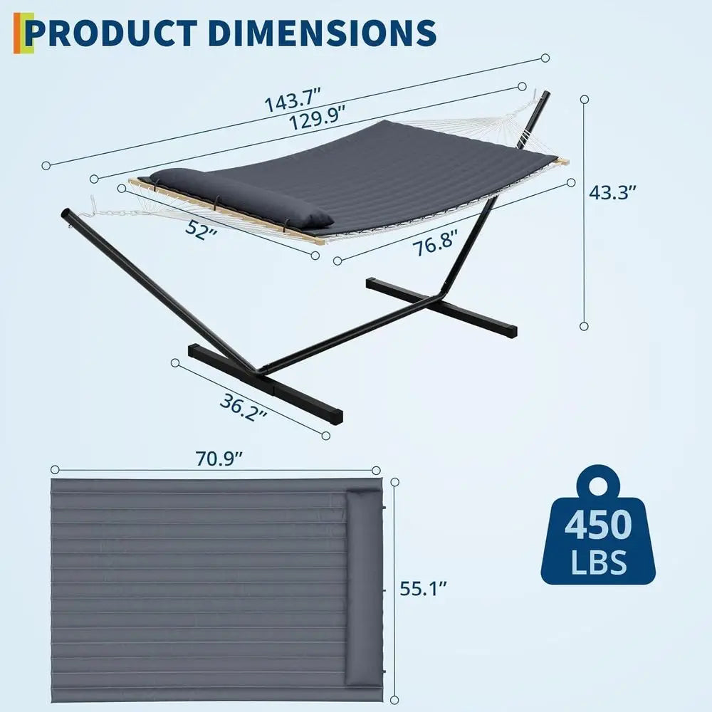 Double Hammock With Stand And 450 Lb Weight Capacity