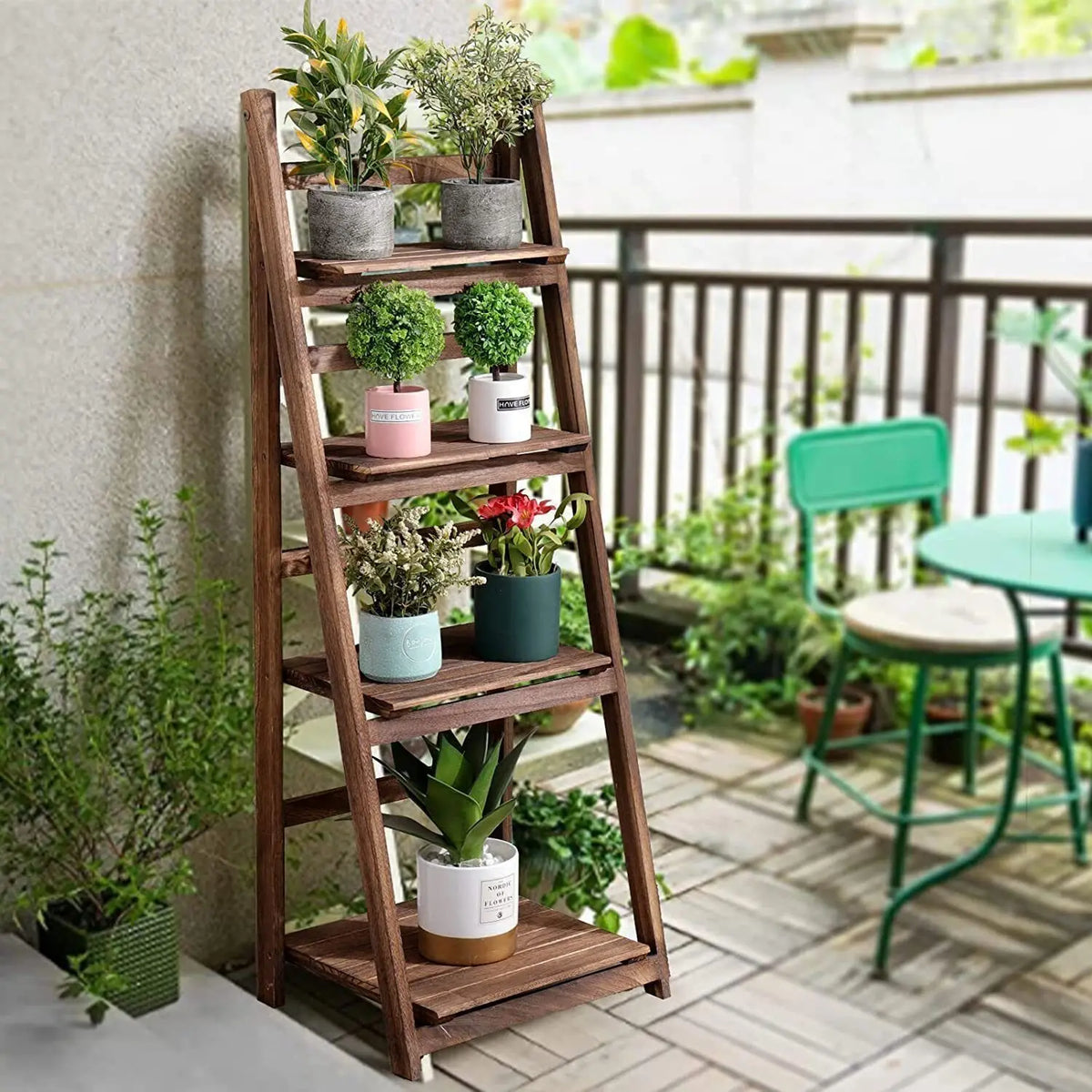 Folding Wooden Storage Ladder Shelf For Indoor Display