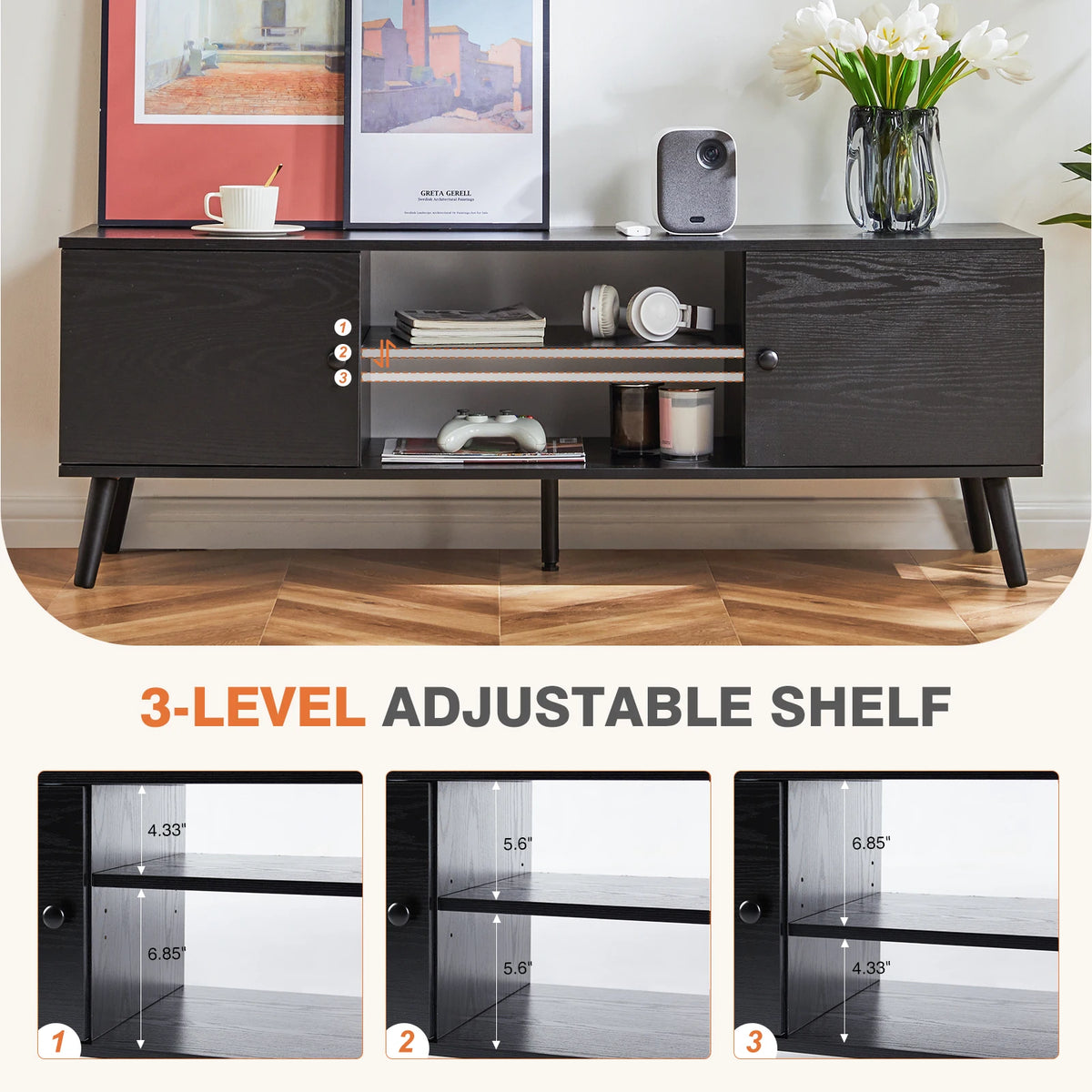 JHK Modern Wooden Fireplace TV Stand With Storage Compartments