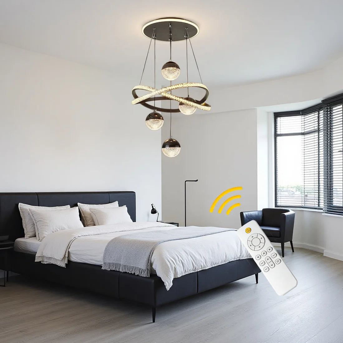 Modern LED Pendant Light With Spherical Heads And Remote Control