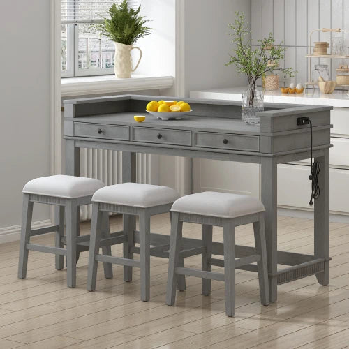 Four Piece Dining Table Set With Integrated Storage Drawers