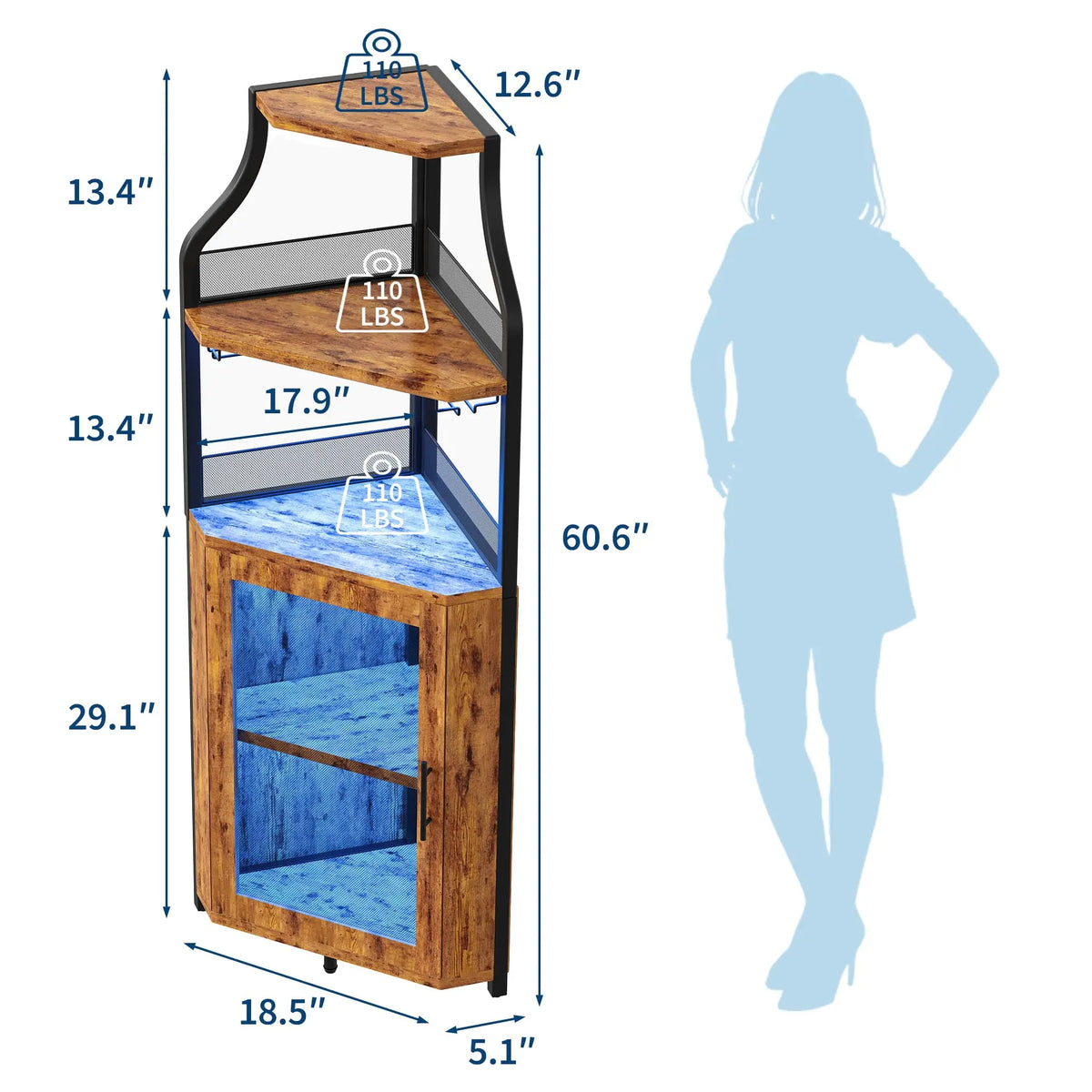 HiMISS Corner Bar Wine Cabinet With LED Light And Rack
