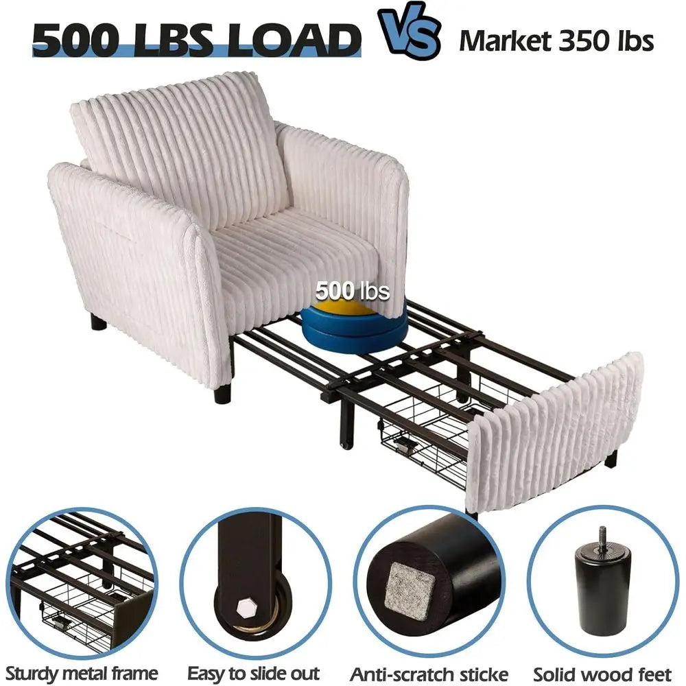 Upgraded Rotatable Wooden Sleeper Chair Bed With Plush Upholstery