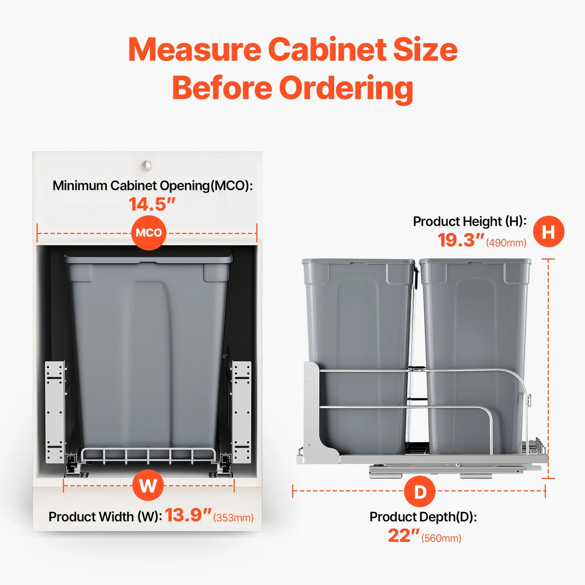 SucceBuy Pull-Out Trash Can Under Mount Waste Container HeavyDuty Garbage Recycling Bin w/ Door Kit Soft Close Slide for Cabinet