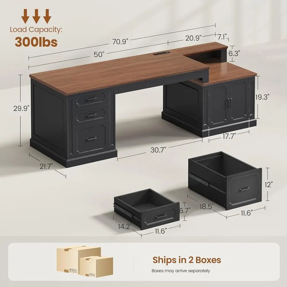 Executive Office Computer Desk With Integrated Storage And Power Outlet