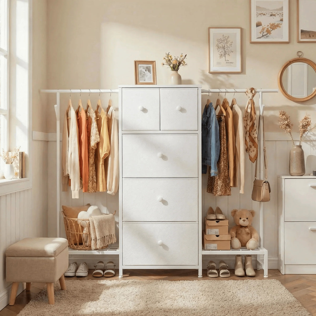 EnHomee 3In1 Fabric Dresser With Integrated Shoe Rack
