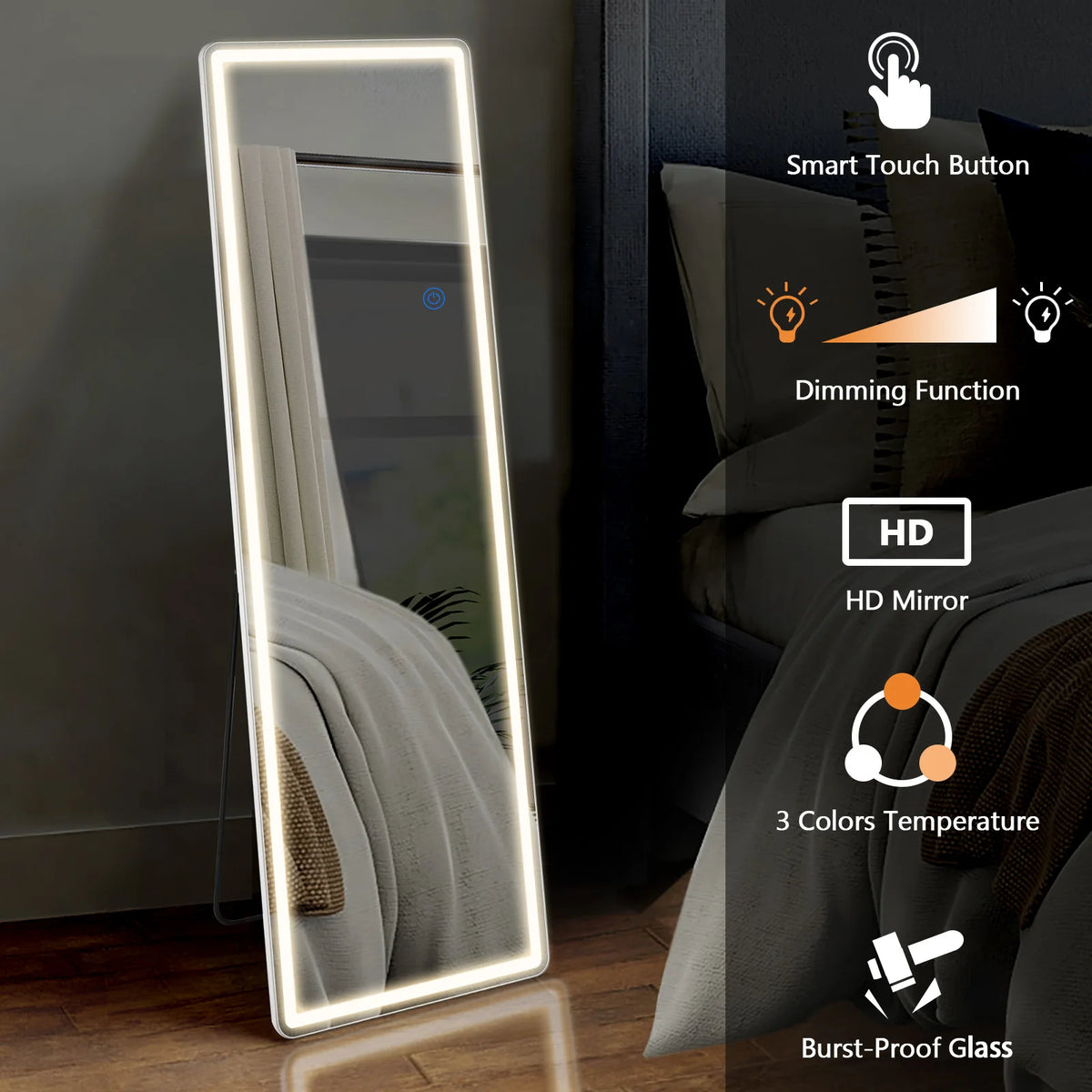 MCQ Full Length Floor Mirror Shatterproof Glass Aluminum Wall Frame