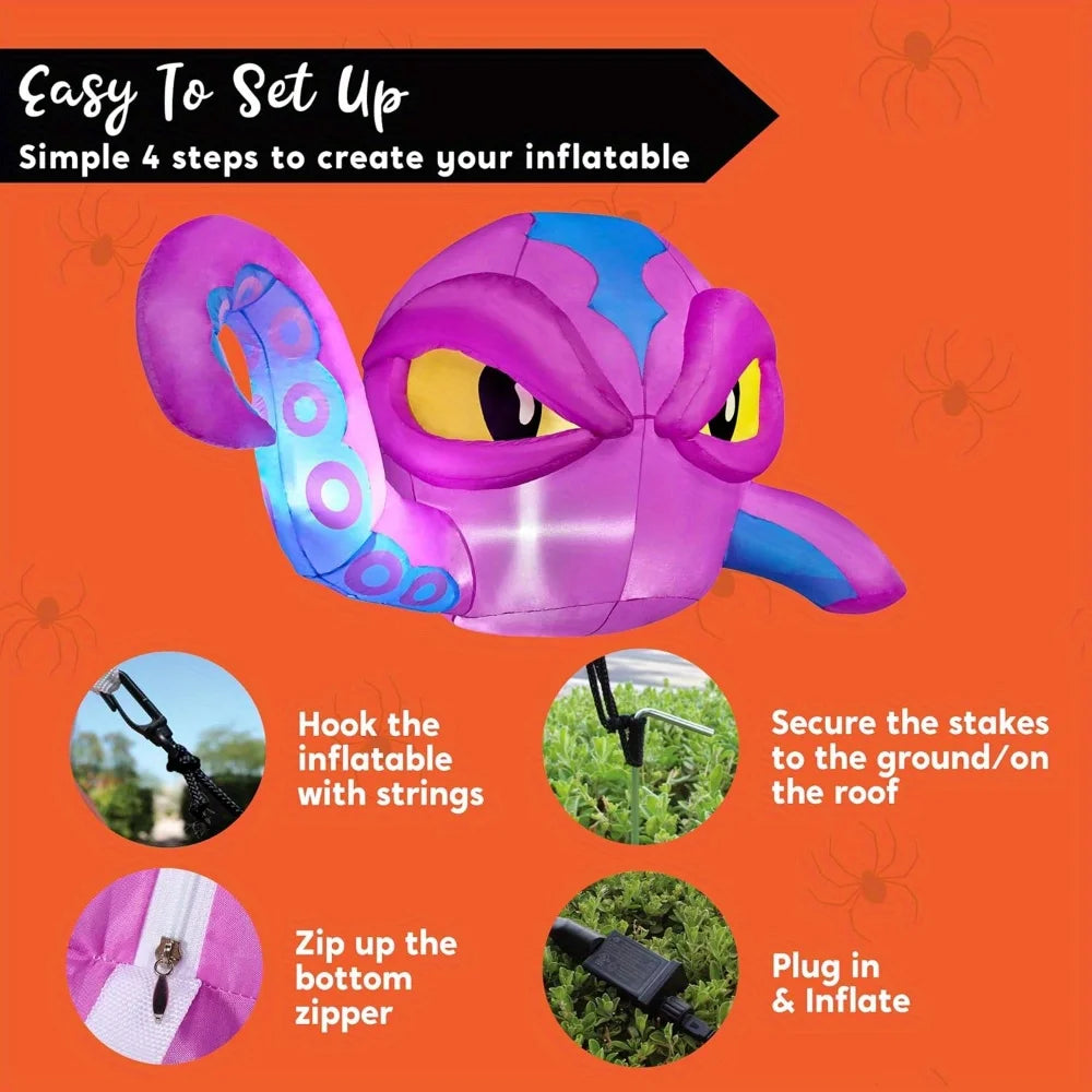 Halloween Inflatable Purple Octopus Window Breakout Decor With LED Lights
