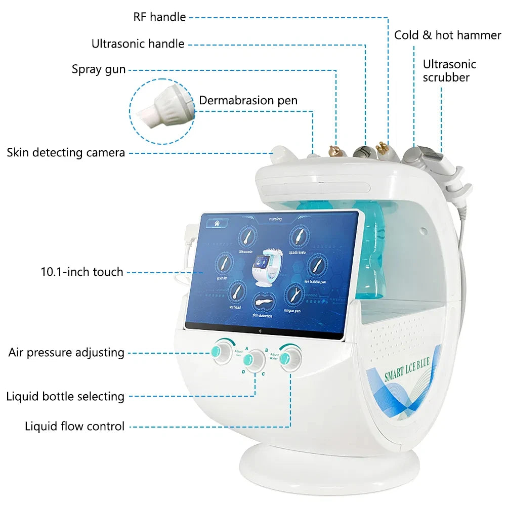 7 in 1 Hydr- Facial Skin Care Ultrasonic Rejuvenation Dermabrasion Hyperbaric Oxygen Face Device for Deep Cleansing Hair Removal