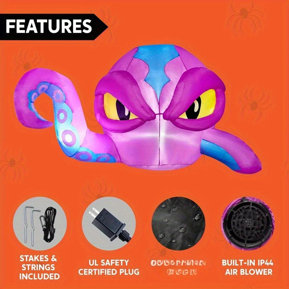Halloween Inflatable Purple Octopus Window Breakout Decor With LED Lights