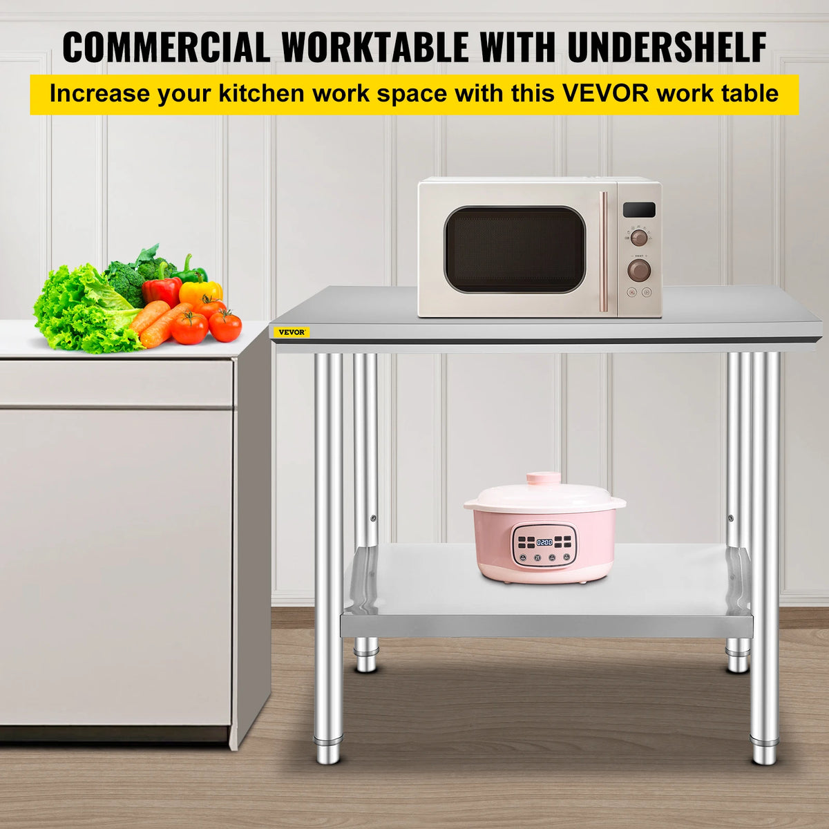 Commercial Stainless Steel Kitchen Work Table With Storage Shelf