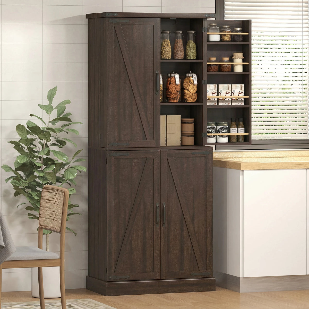 Homcom Modern Kitchen Pantry Cabinet With Shelves And Drawer