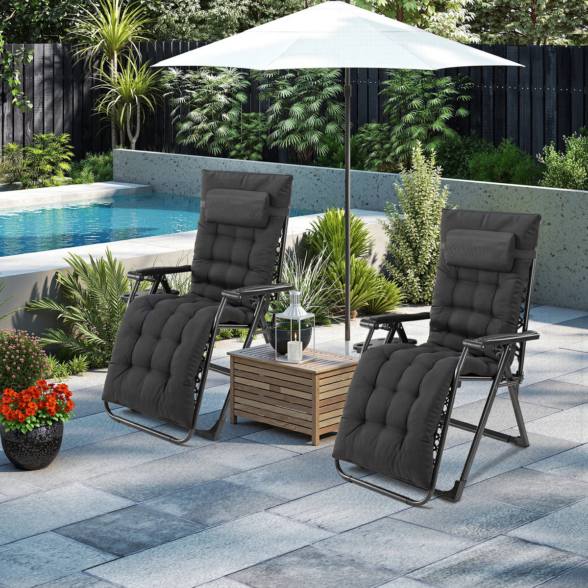 JHK Zero Gravity Folding Outdoor Lounge Chair With Cup Holder