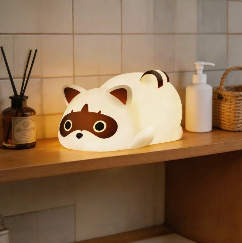 Silicone Raccoon Rechargeable Touch Control Dimmable Bedside Night Light