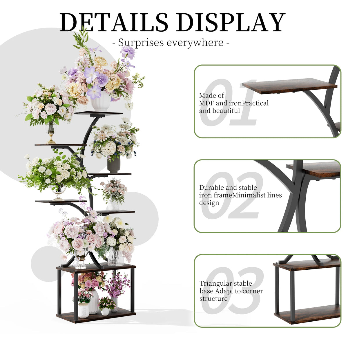 Wisfor Tree Shaped Plant Stand Display Rack Corner Shelf