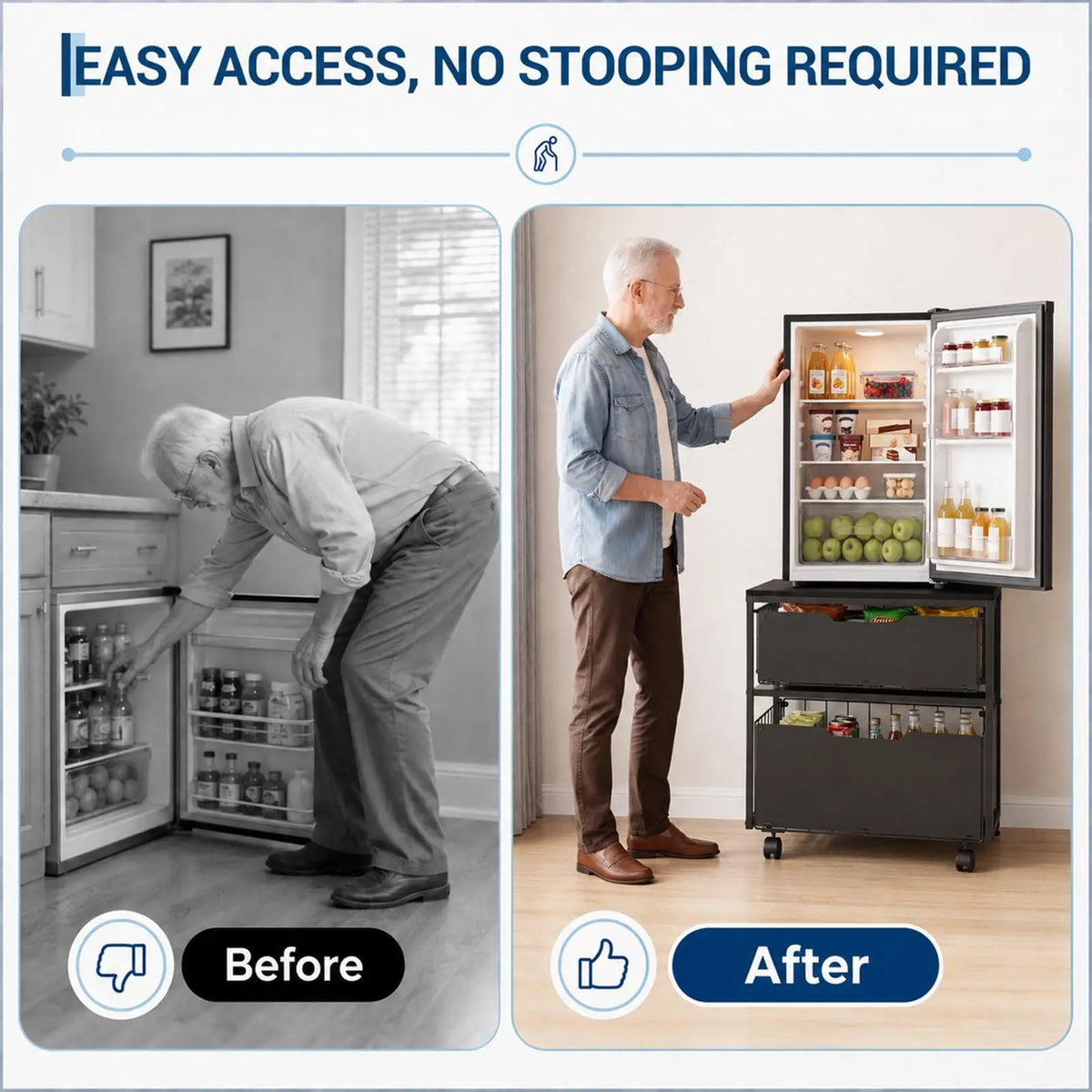 HiMISS Rolling Mini Fridge Stand With Pull Out Storage Baskets