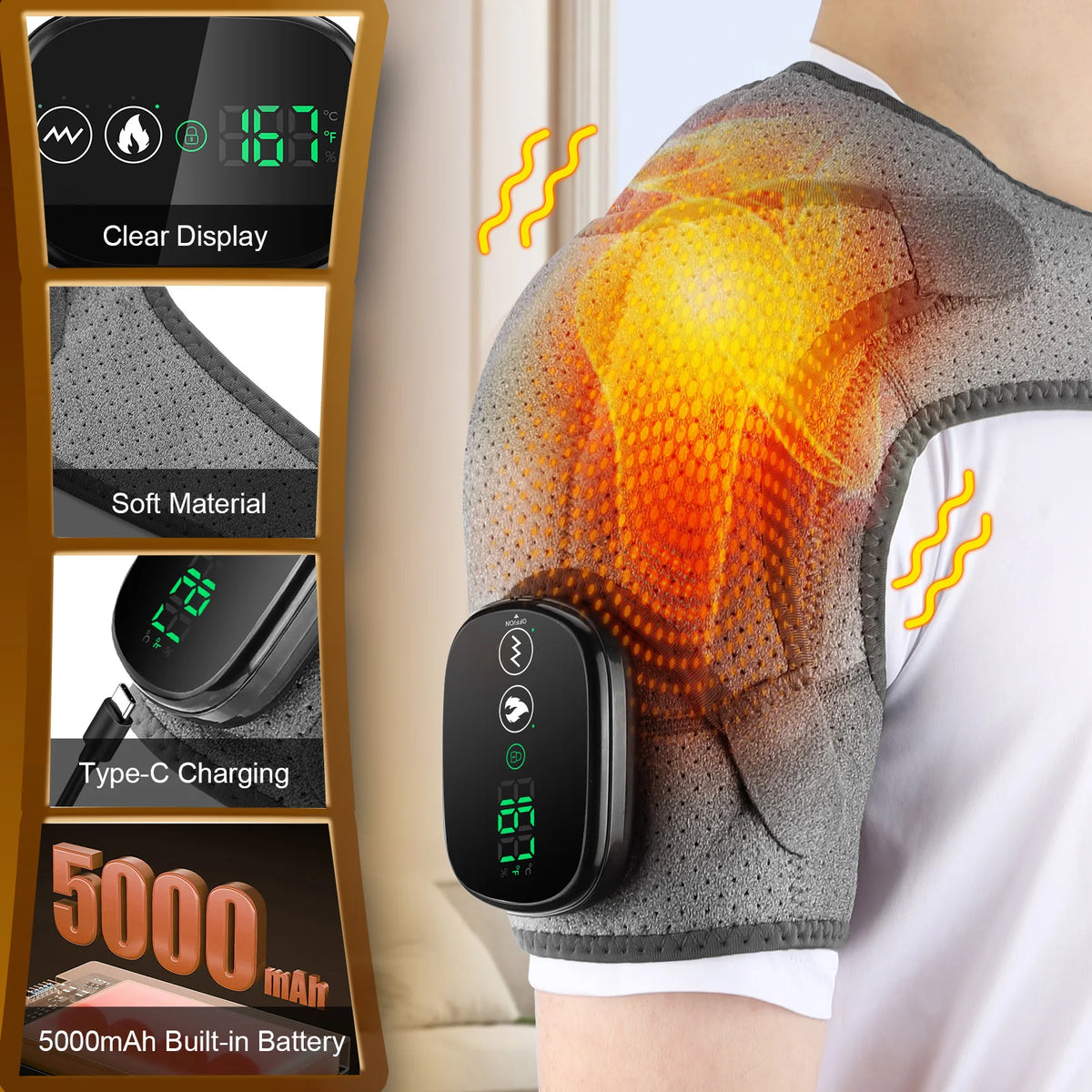 PASTSKY Electric Shoulder Heating Pad Vibration Hot Compress For Back Knee