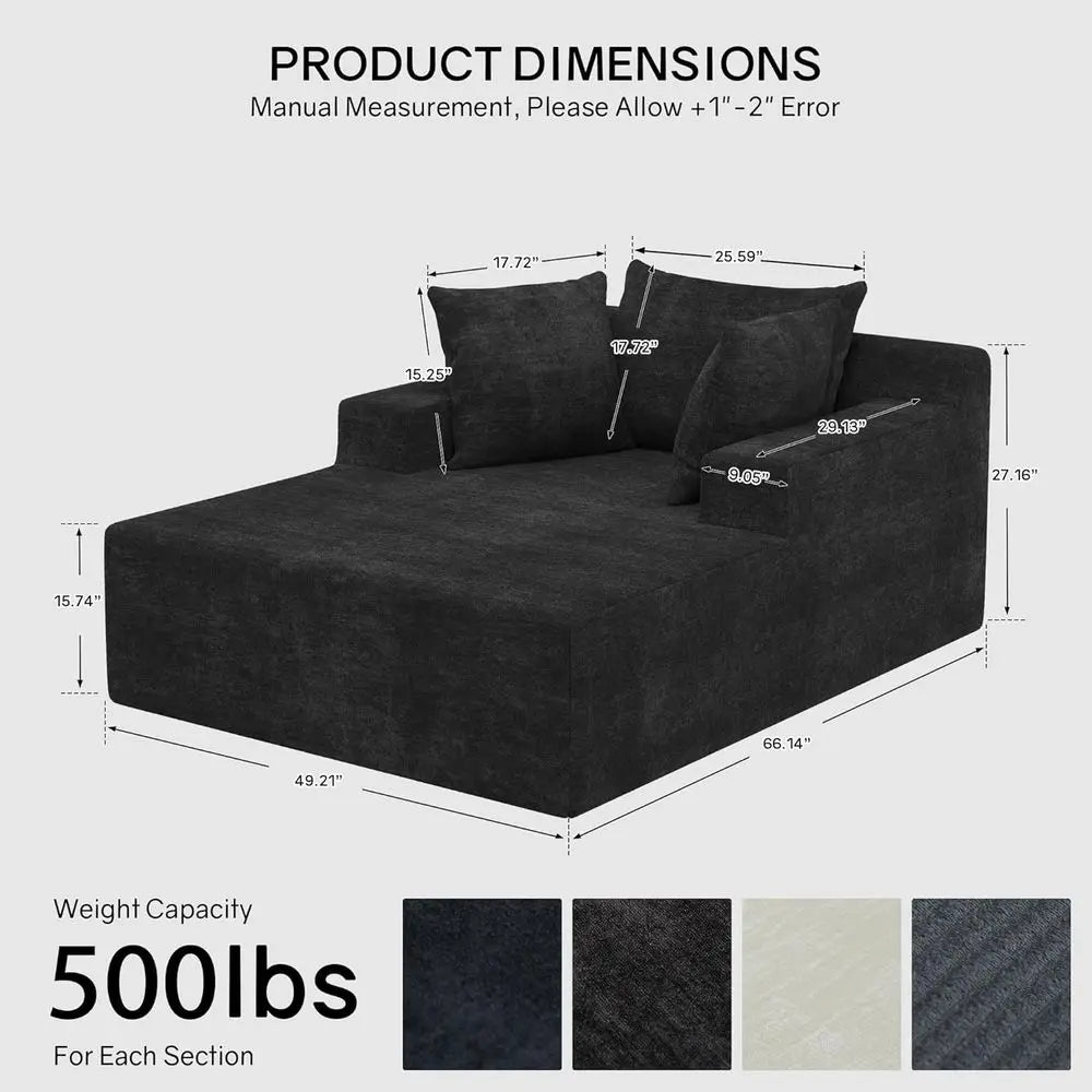 Indoor Chenille Rotating Chaise Lounge Chair With Throw Pillows