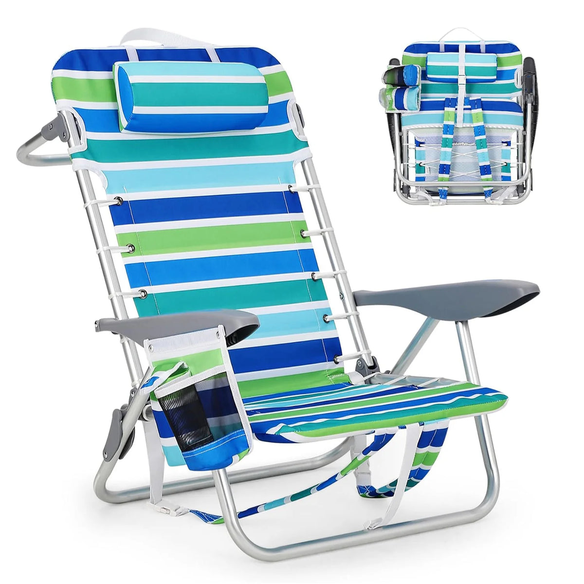 HiMISS Portable Folding Backpack Beach Chair With Cup Holder