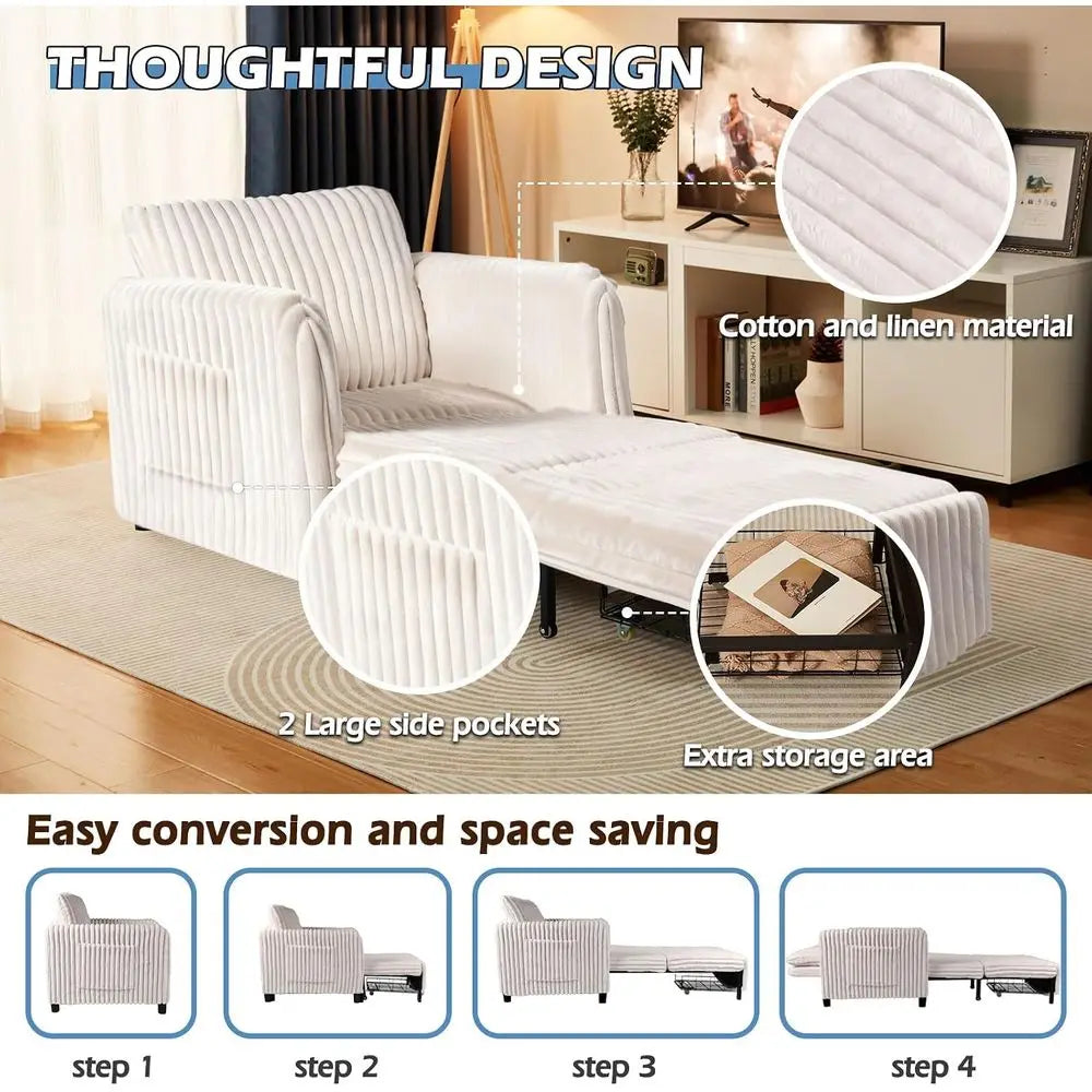 Upgraded Rotatable Wooden Sleeper Chair Bed With Plush Upholstery