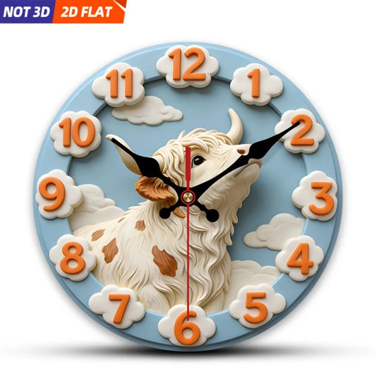 XMSJ Silent Cow Cloud Wooden Wall Clock Creative Bedroom Decor