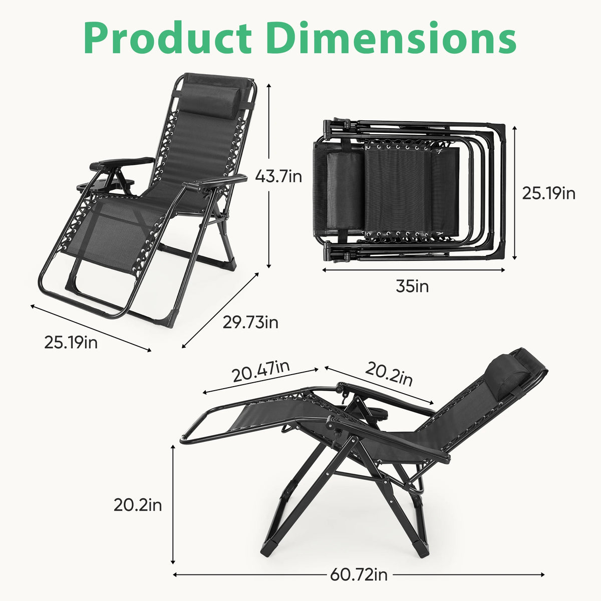 JHK Zero Gravity Folding Outdoor Lounge Chair With Cup Holder