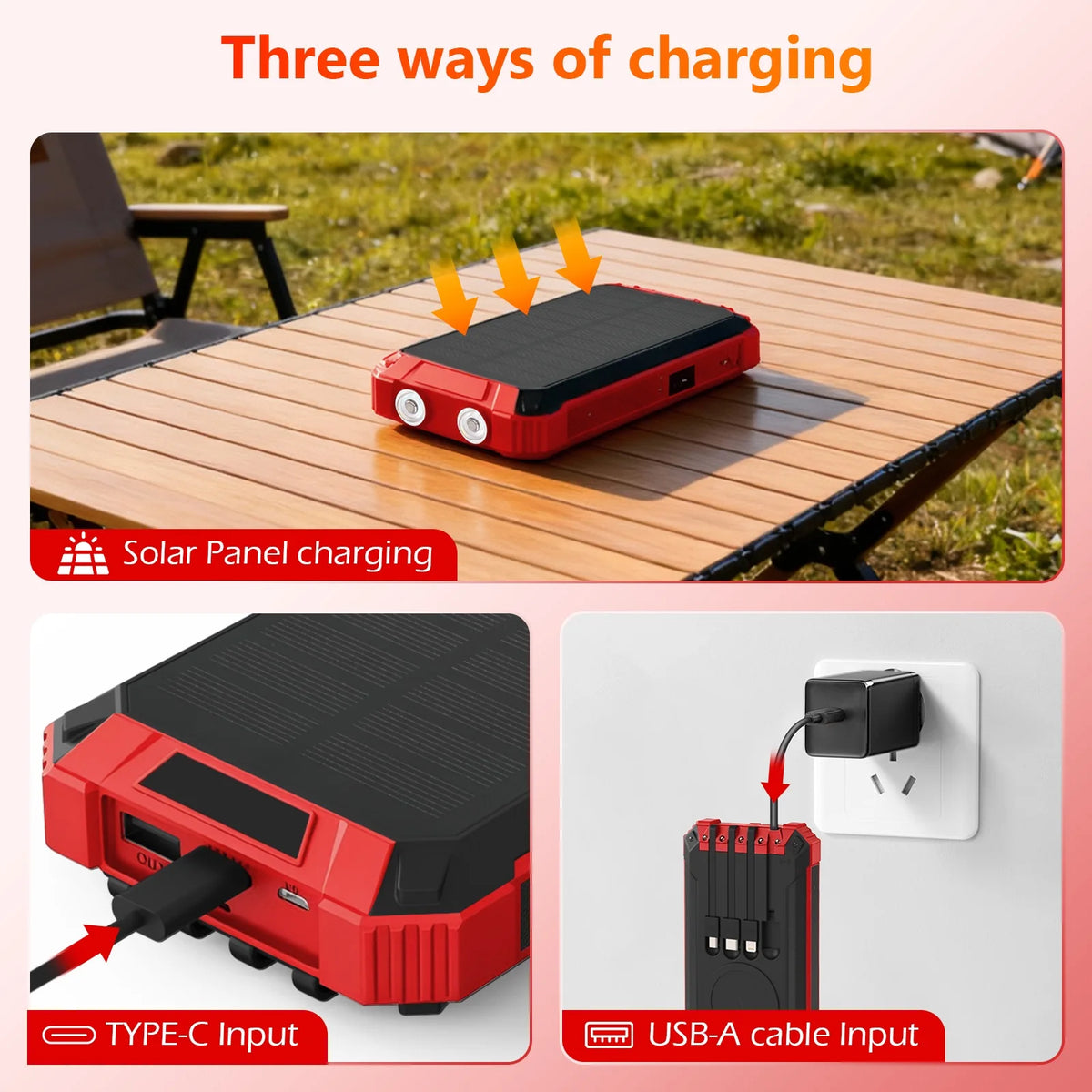 Portable 20000mAh Solar Power Bank With Four Built In Cables