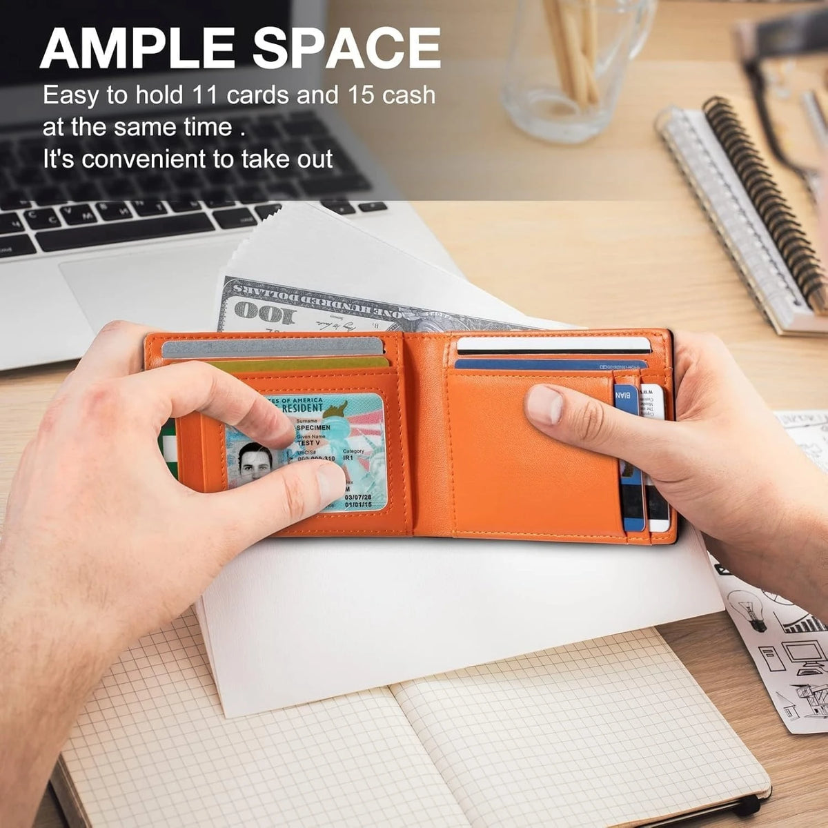 Slim Rfid Blocking Leather Bifold Wallet With Credit Card Organization
