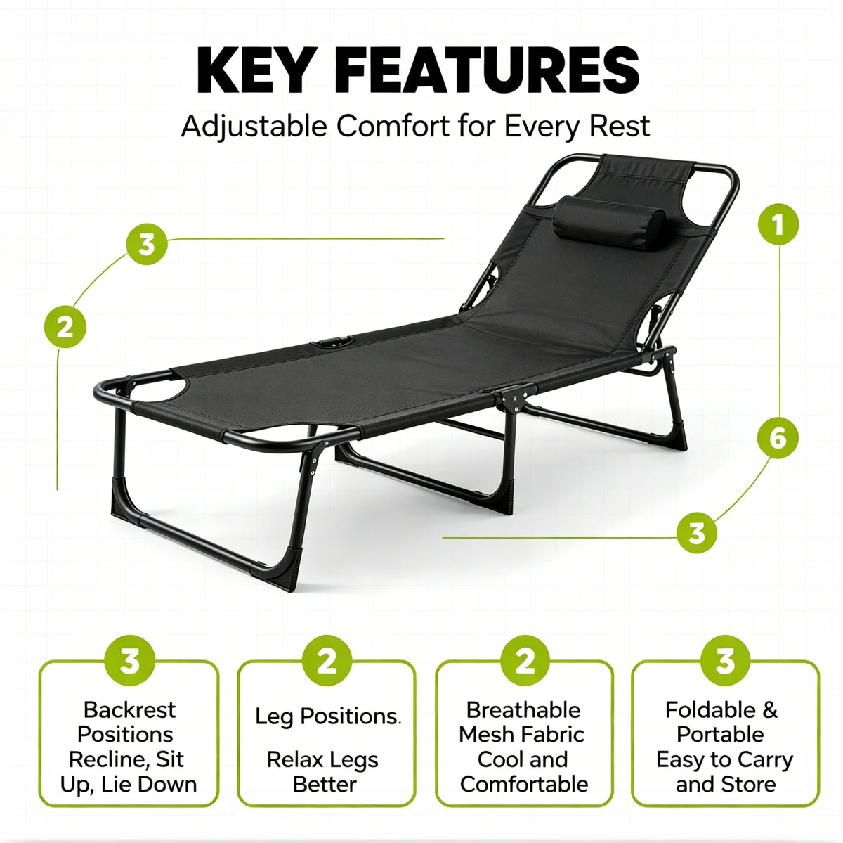 Portable Folding Camping Lounge Chair With Adjustable Backrest Design