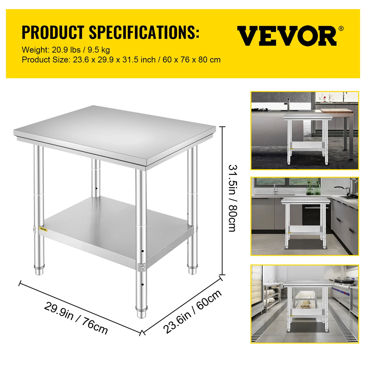 Commercial Stainless Steel Kitchen Work Table With Storage Shelf