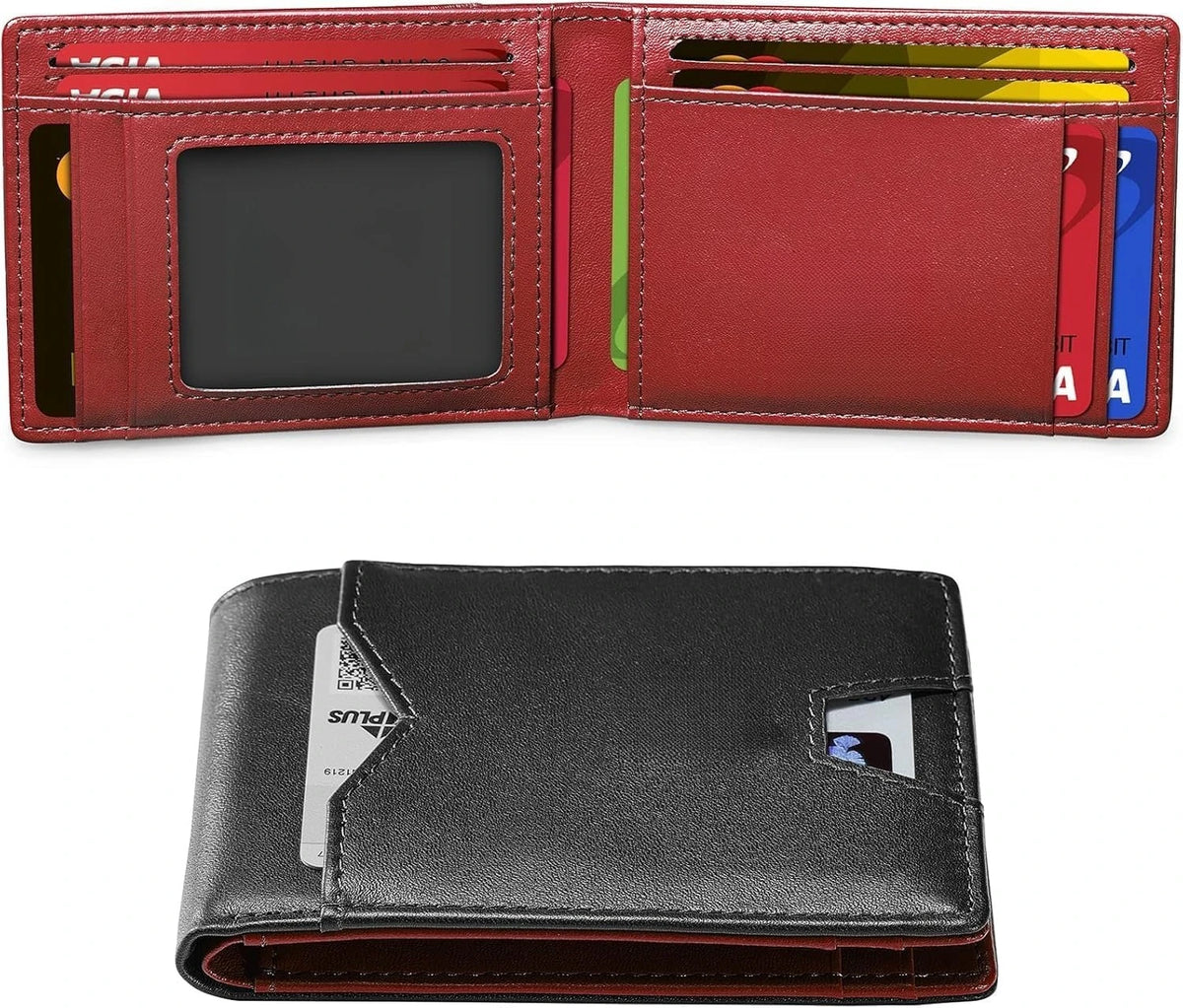 Slim Rfid Blocking Leather Bifold Wallet With Credit Card Organization