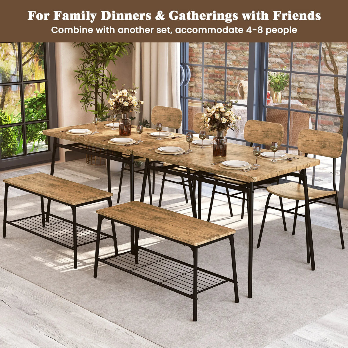 Homasis Four Piece Dining Table Set With Bench And Chairs