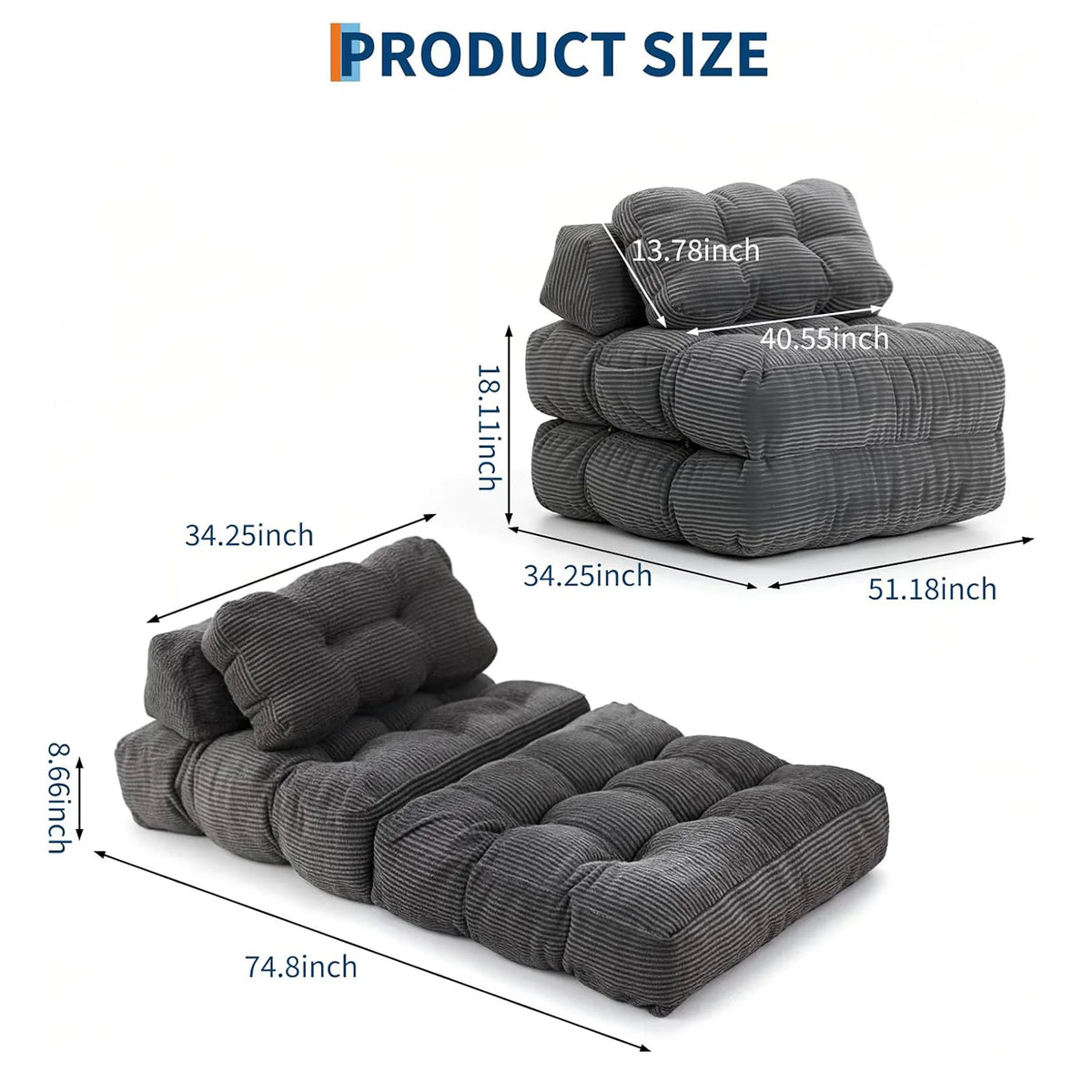 HiMISS Folding Convertible Sofa Bed With Pillow And Side Pocket
