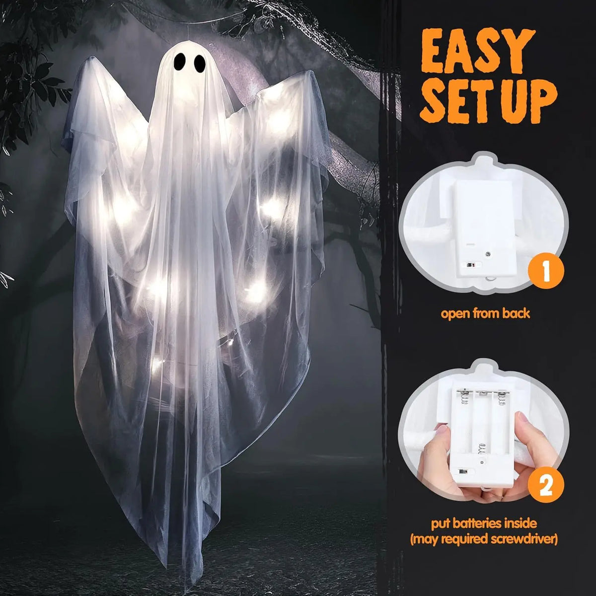 Halloween Hanging Ghost Decoration With Spooky LED Light for Indoor Outdoor Decor