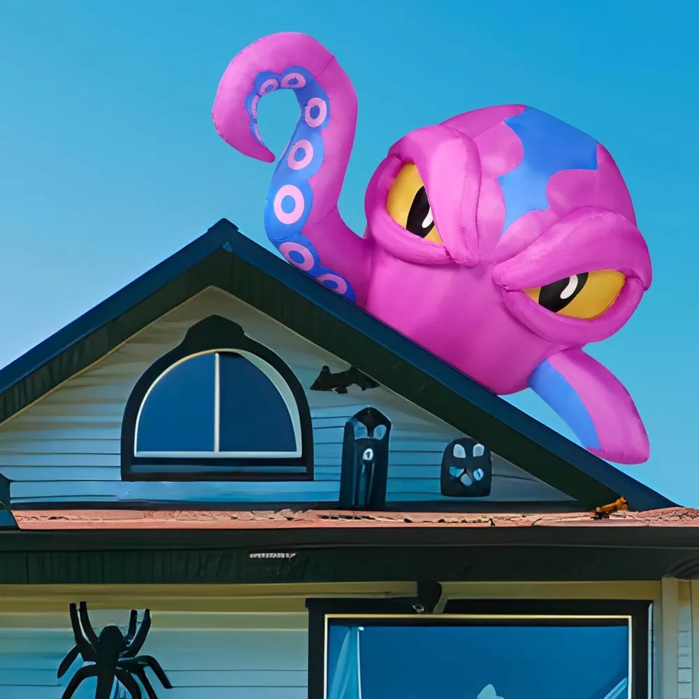 Halloween Inflatable Purple Octopus Window Breakout Decor With LED Lights