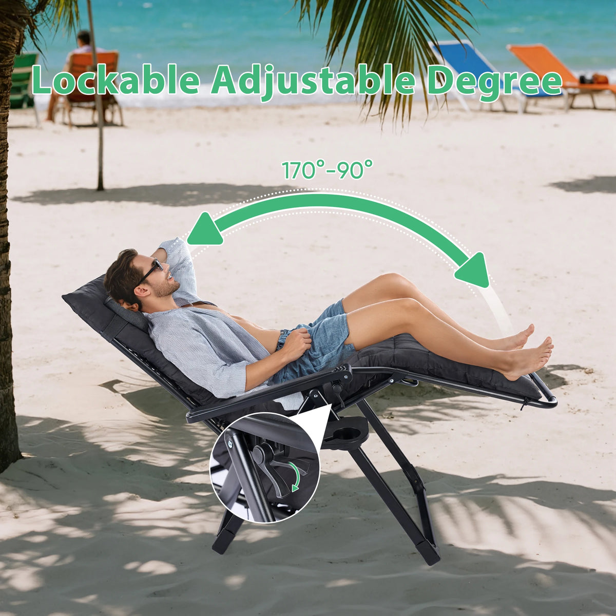 JHK Zero Gravity Folding Outdoor Lounge Chair With Cup Holder