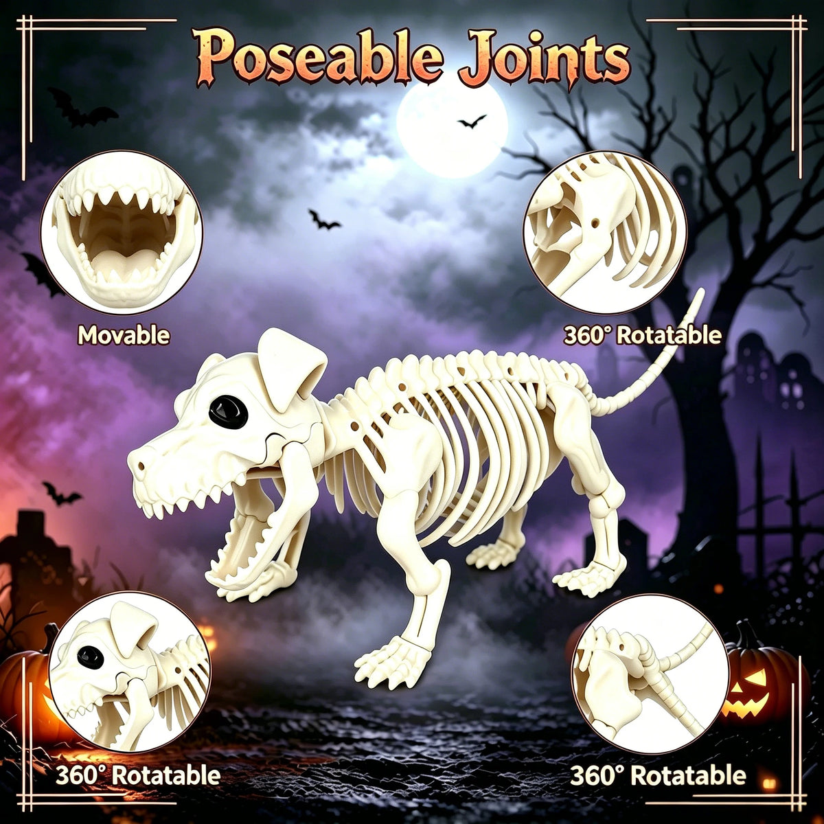 Halloween Cowboy Skeleton and Dog Posable Outdoor Decorations