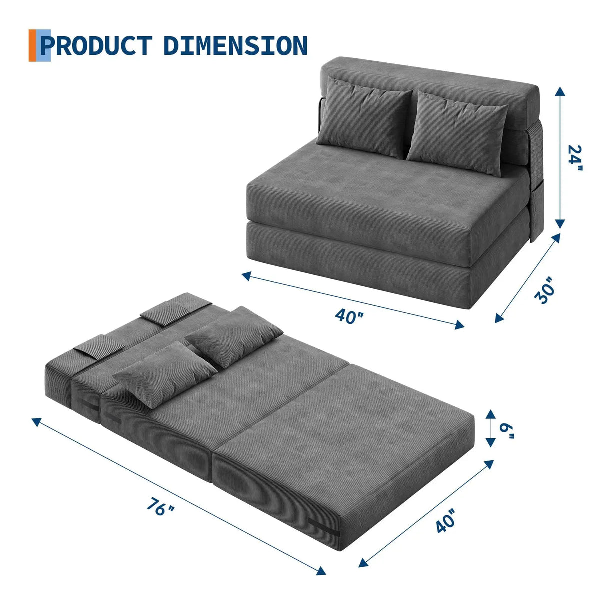 HobbyLane 4-In-1 Folding Sofa Bed Convertible Corduroy Loveseat Couch
