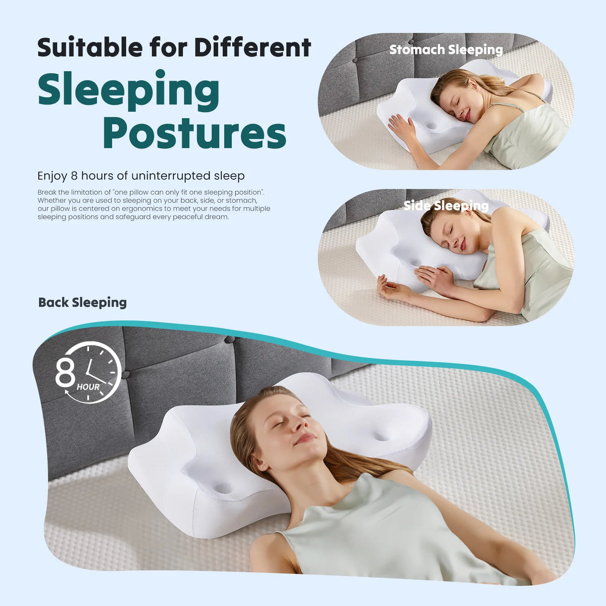 JHK Ergonomic Cervical Neck Pillow Memory Foam Cooling Cover