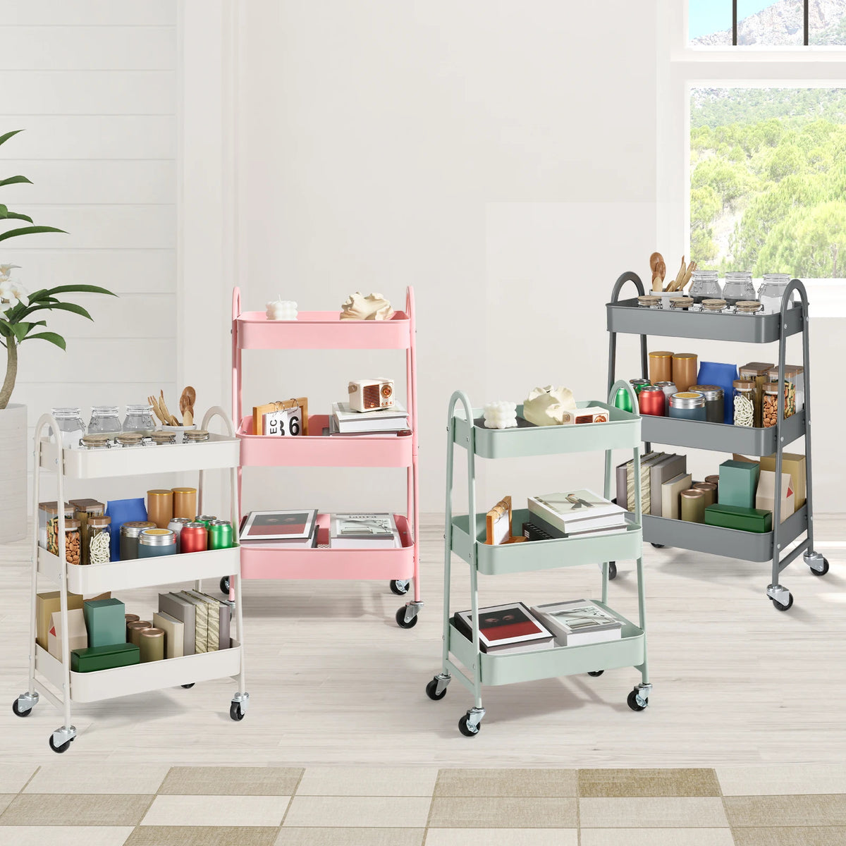 JHK Rolling Storage Cart with Lockable Wheels Mobile Kitchen Organizer
