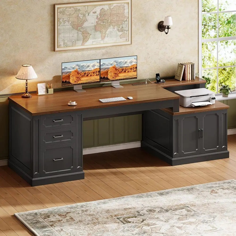 Executive Office Computer Desk With Integrated Storage And Power Outlet