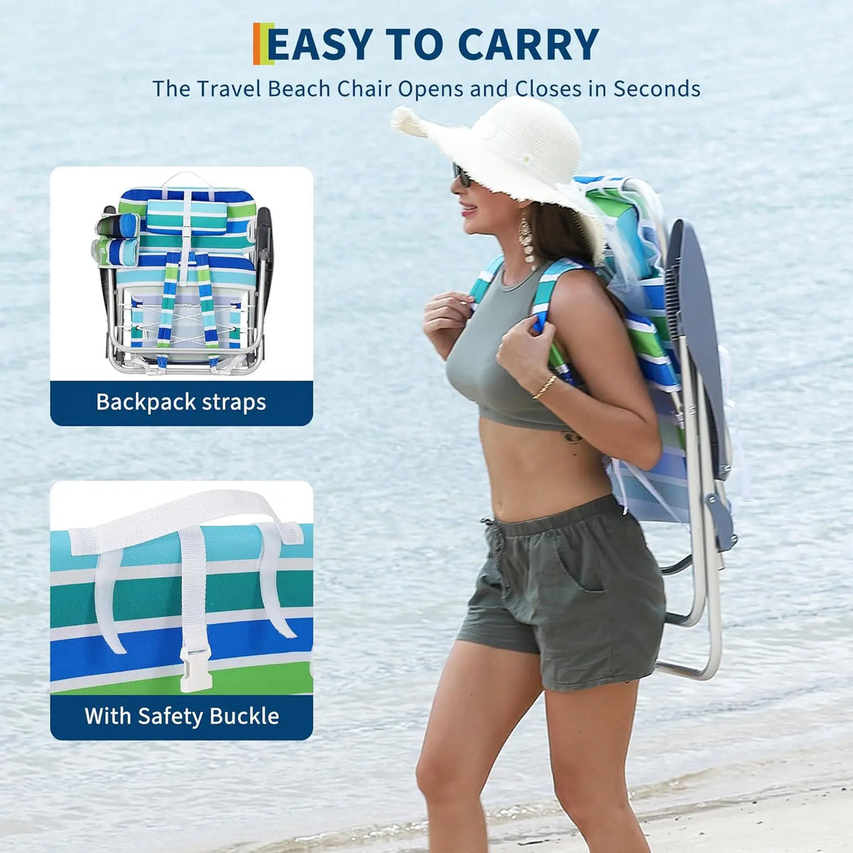 HiMISS Portable Folding Backpack Beach Chair With Cup Holder
