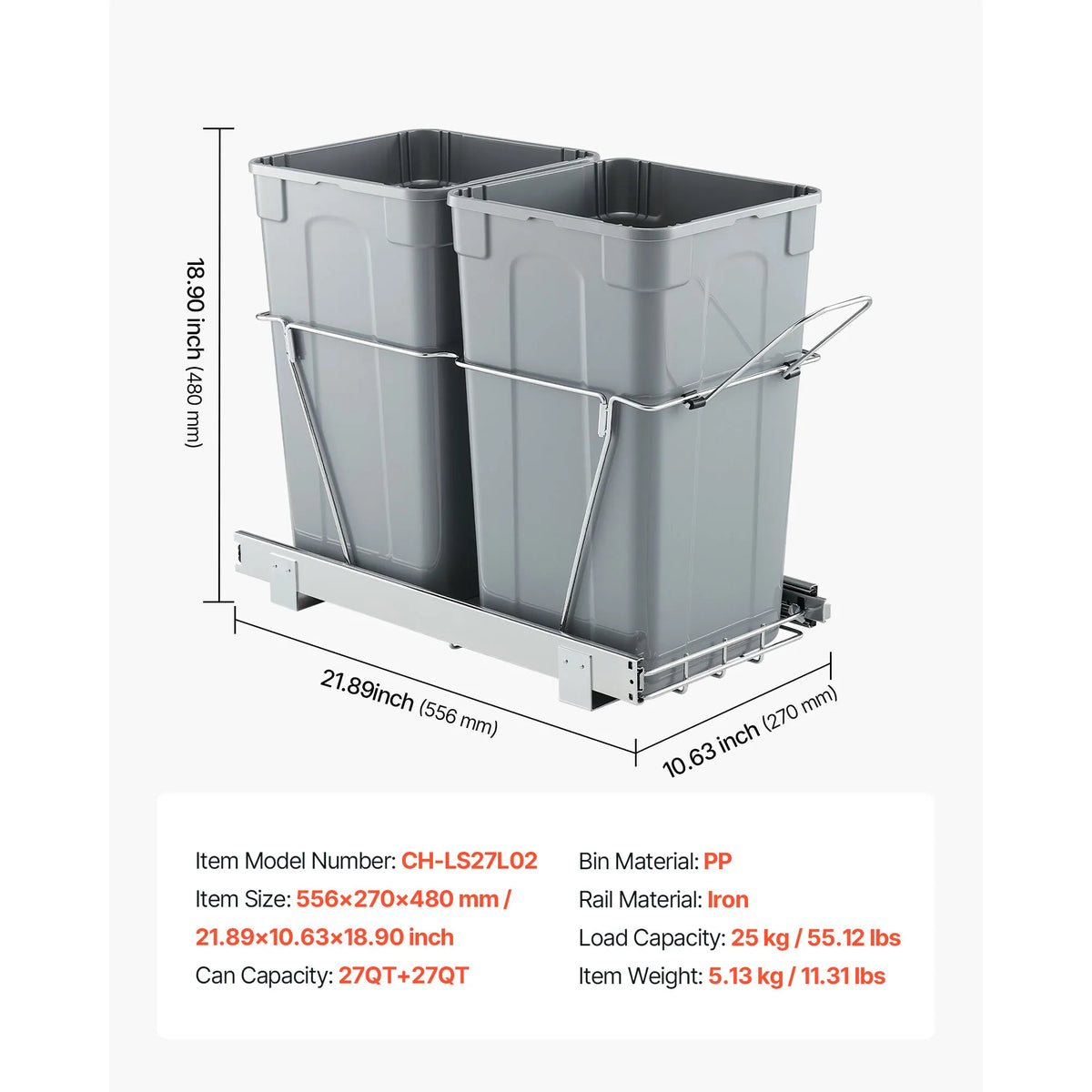 SucceBuy Pull-Out Trash Can Under Mount Waste Container HeavyDuty Garbage Recycling Bin w/ Door Kit Soft Close Slide for Cabinet