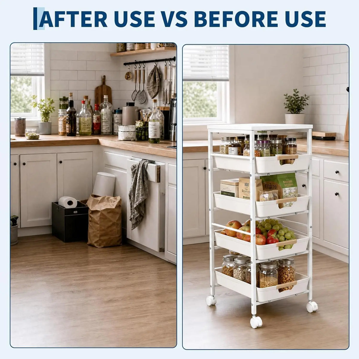 HiMiss 5 Tier Rolling Storage Cart With Wooden Top Shelf