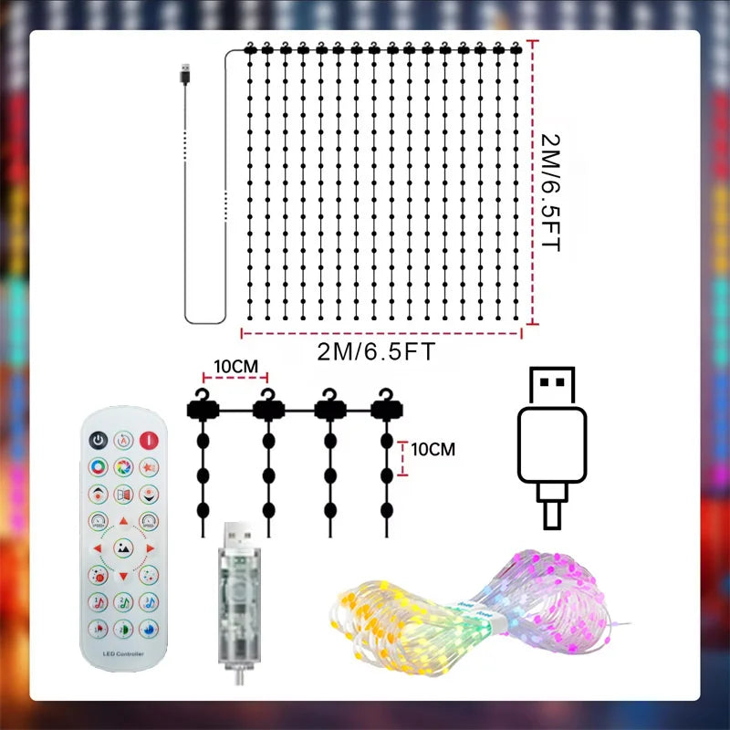 GCTECHING Smart RGBIC LED Curtain Lights With App Music Sync