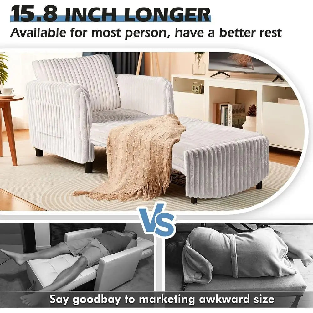 Upgraded Rotatable Wooden Sleeper Chair Bed With Plush Upholstery