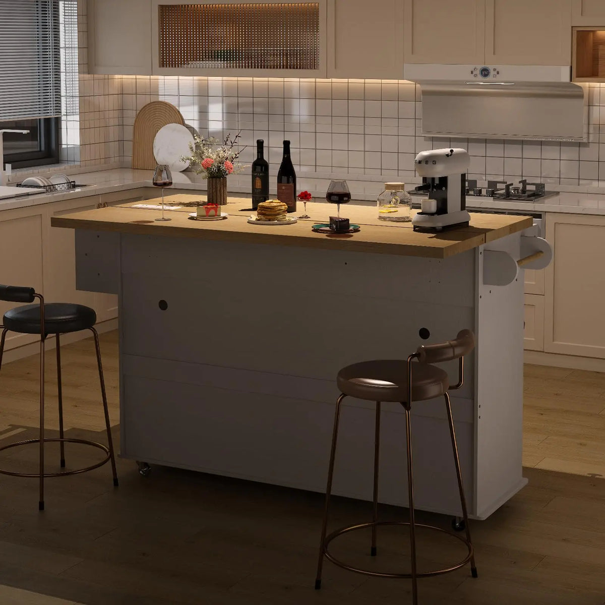 Onbrill Rolling Kitchen Island With Storage Cabinet And Power Outlet