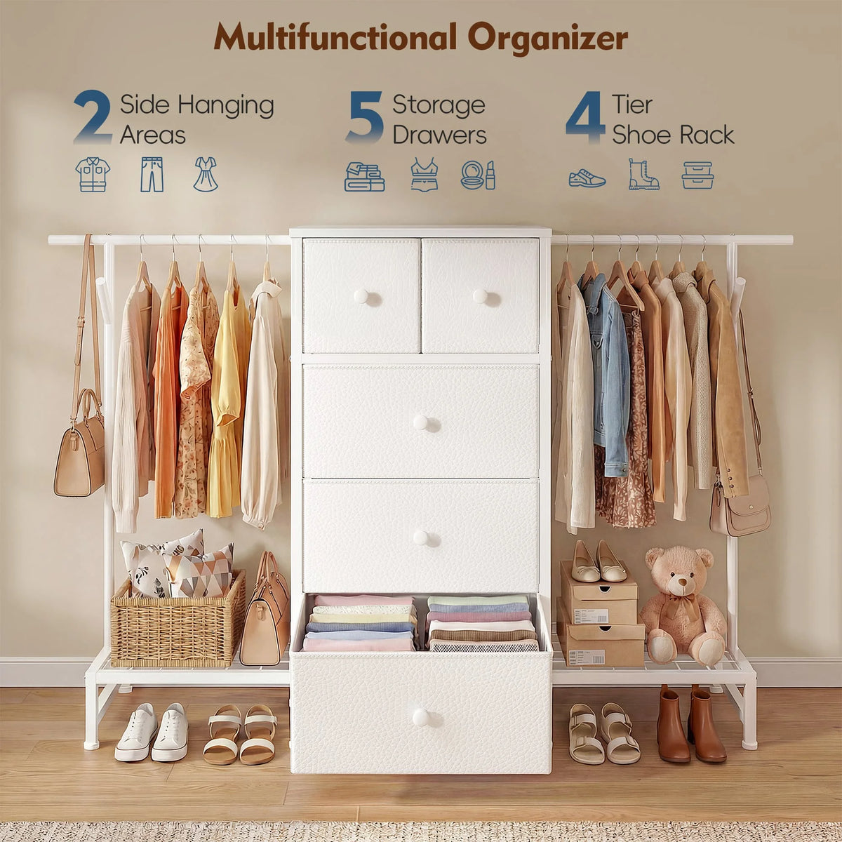EnHomee 3In1 Fabric Dresser With Integrated Shoe Rack